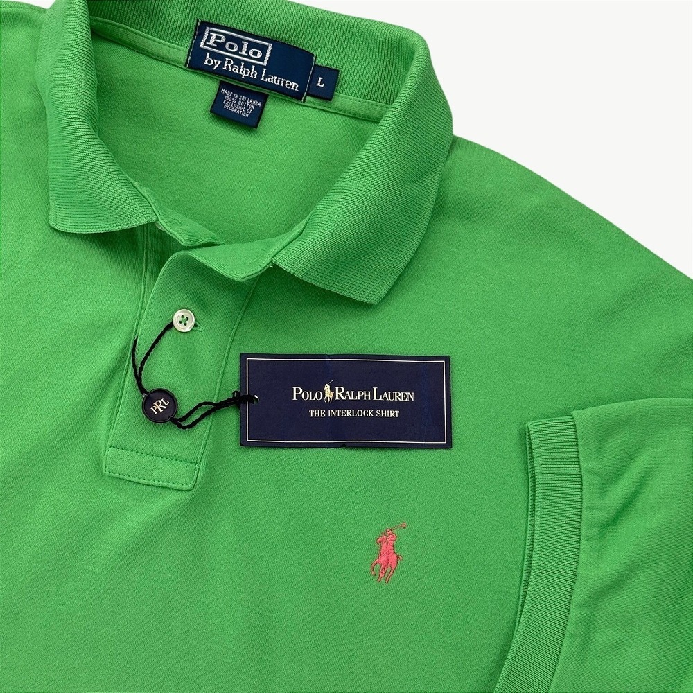 Polo Ralph Lauren Interlock Shirt Mens L Green Short Sleeve Pink Pony New NOS